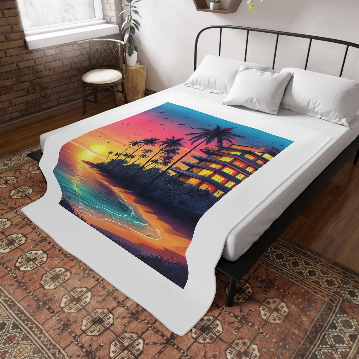 Tropical Sunset Plush Fleece Blanket | Cozy Home Decor, Beach Vibes, Gift Idea, Relaxation, Room Makeover