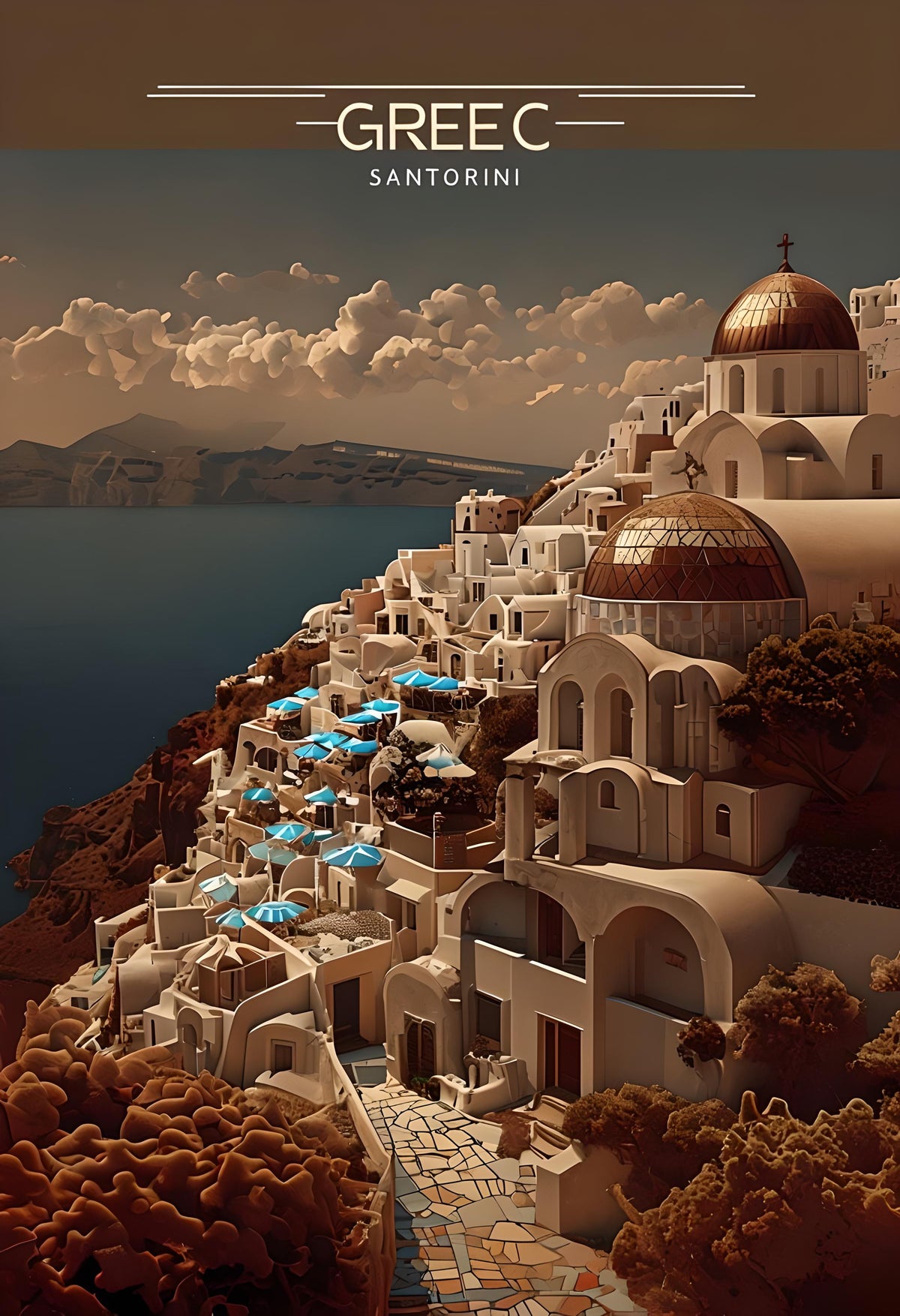 Santorini Dreamscape: Greece Travel Art