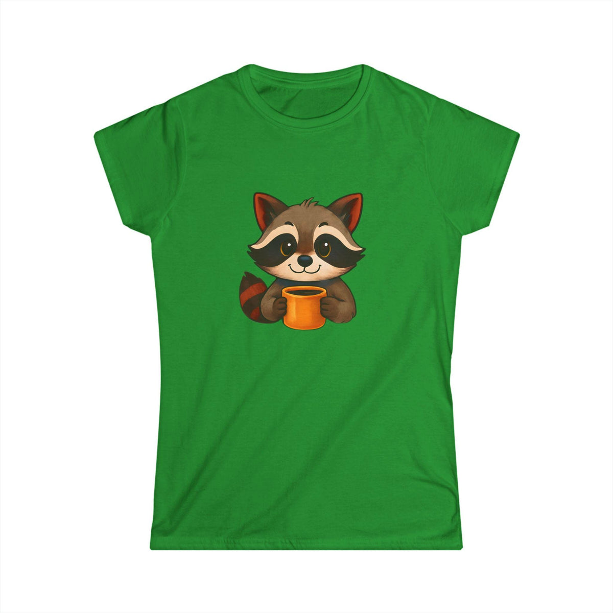 Cute Raccoon Women's Softstyle Tee - Perfect Gift for Animal Lovers, Casual Wear, Birthday Present, Nature Enthusiast, Coffee Lovers