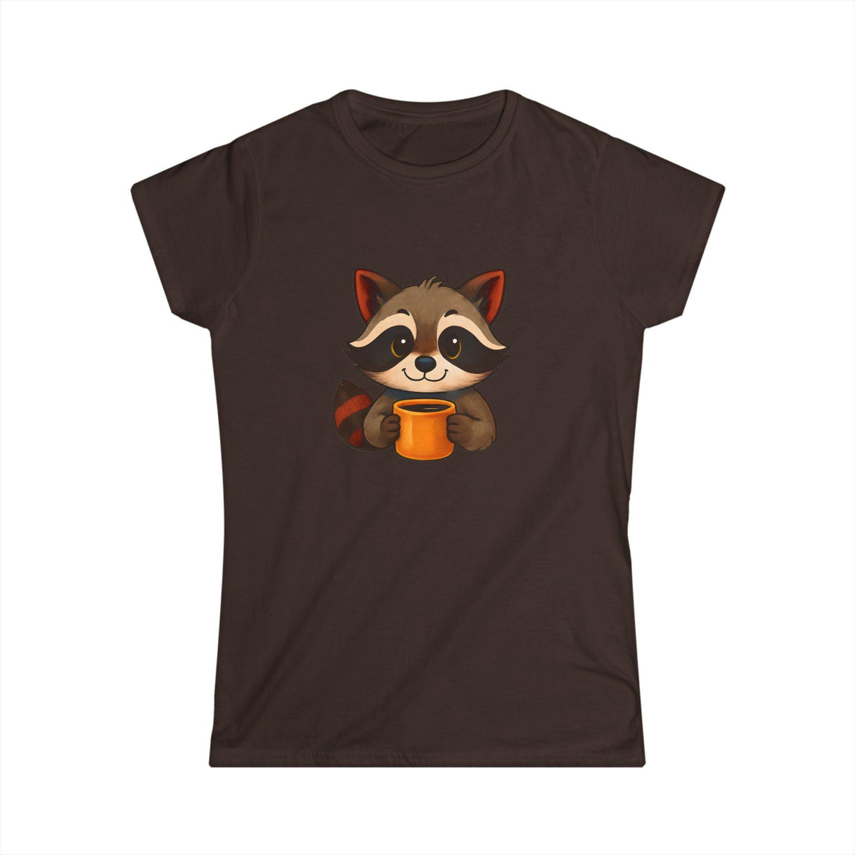 Cute Raccoon Women's Softstyle Tee - Perfect Gift for Animal Lovers, Casual Wear, Birthday Present, Nature Enthusiast, Coffee Lovers