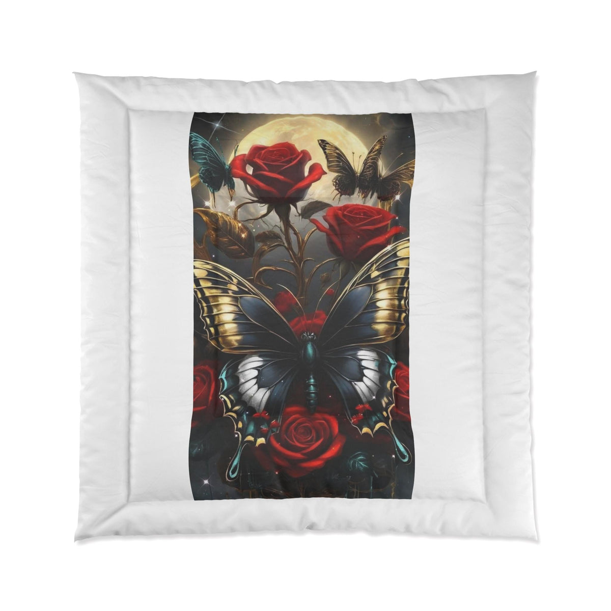 Enchanted Midnight Garden: Butterfly & Rose Comforter