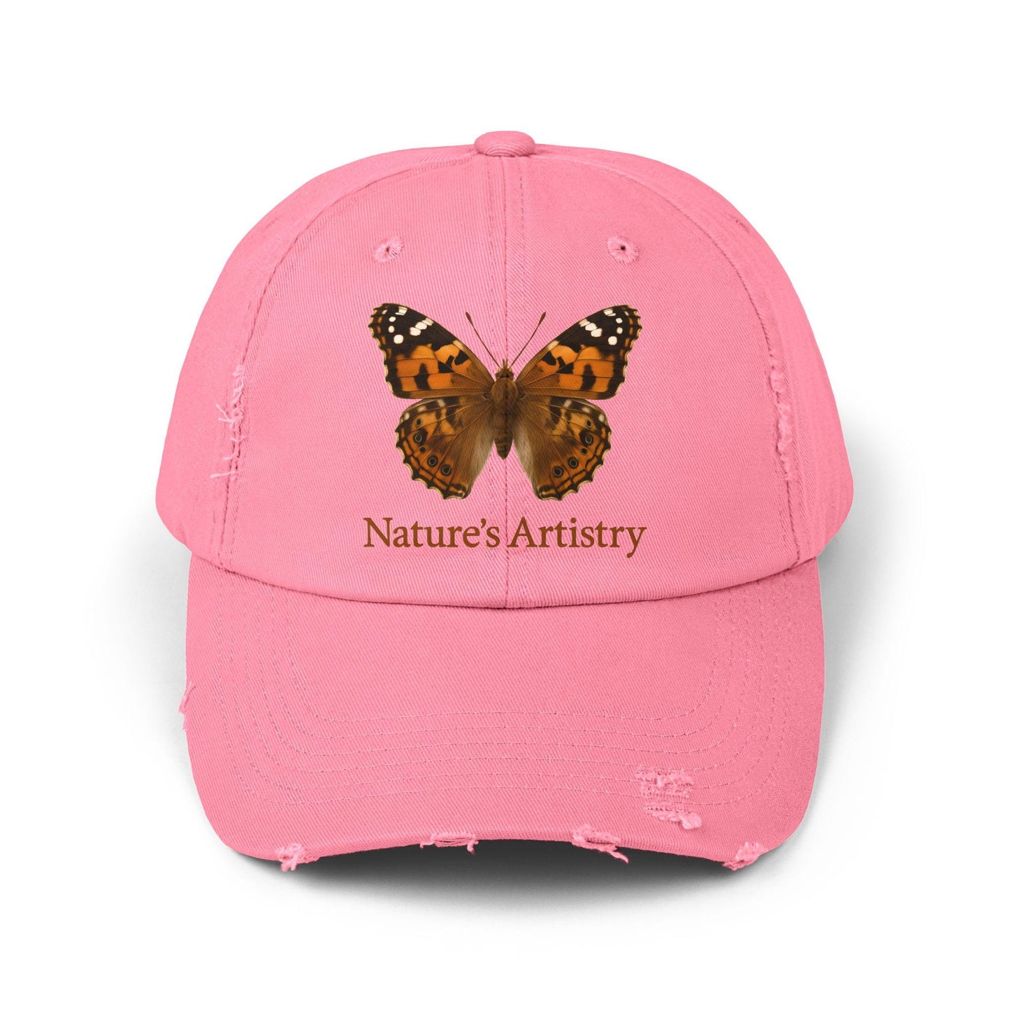 Nature-Inspired Distressed Cap, Nature's Artistry Hat, Butterfly Cap, Unisex Fashion Accessory, Outdoor Gear, Summer Gift