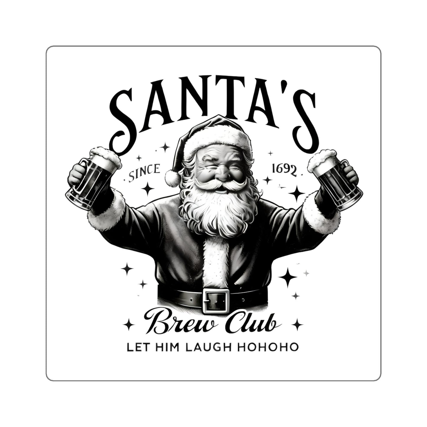 Santa's Brew Club Square Stickers | Fun Christmas Decor, Holiday Gifts, Beer Lover's Humor, Festive Stickers, Santa Claus Gifts