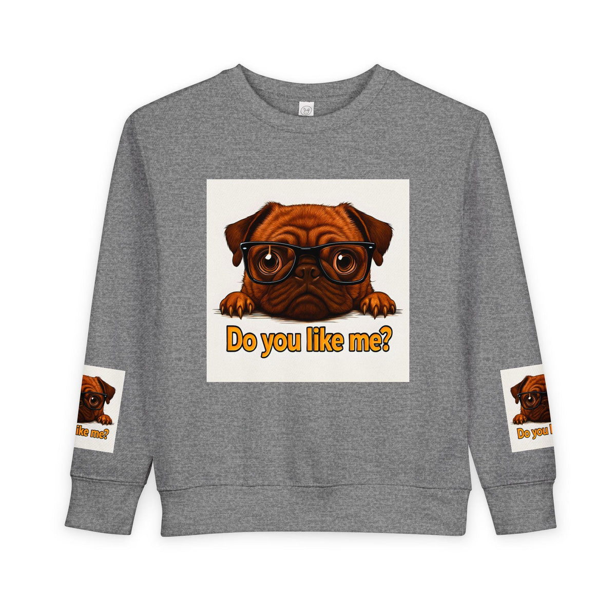 Toddler Sweatshirt with Adorable Pug with Glasses