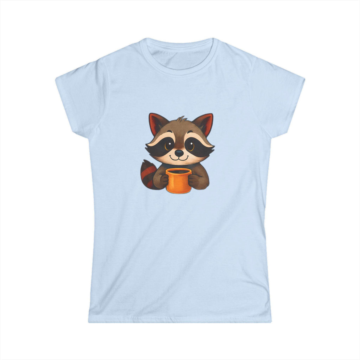 Cute Raccoon Women's Softstyle Tee - Perfect Gift for Animal Lovers, Casual Wear, Birthday Present, Nature Enthusiast, Coffee Lovers