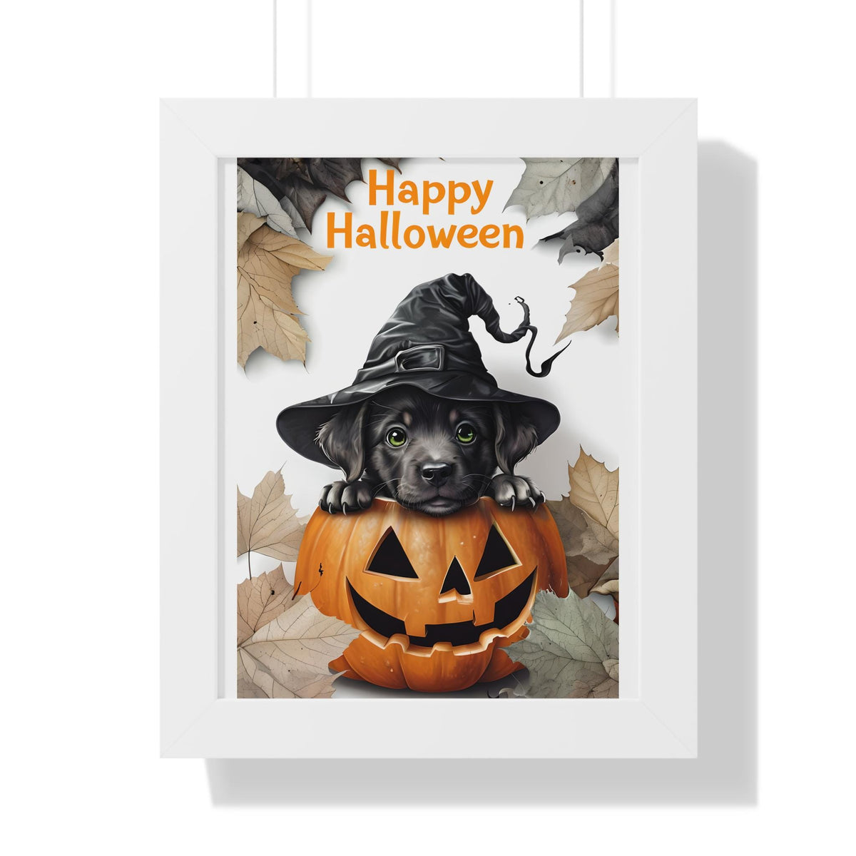 Halloween Framed Poster, Cute Dog Halloween Decor, Black Cat Wall Art, Spooky Home Decoration, Trick or Treat Gift, Fall Decor