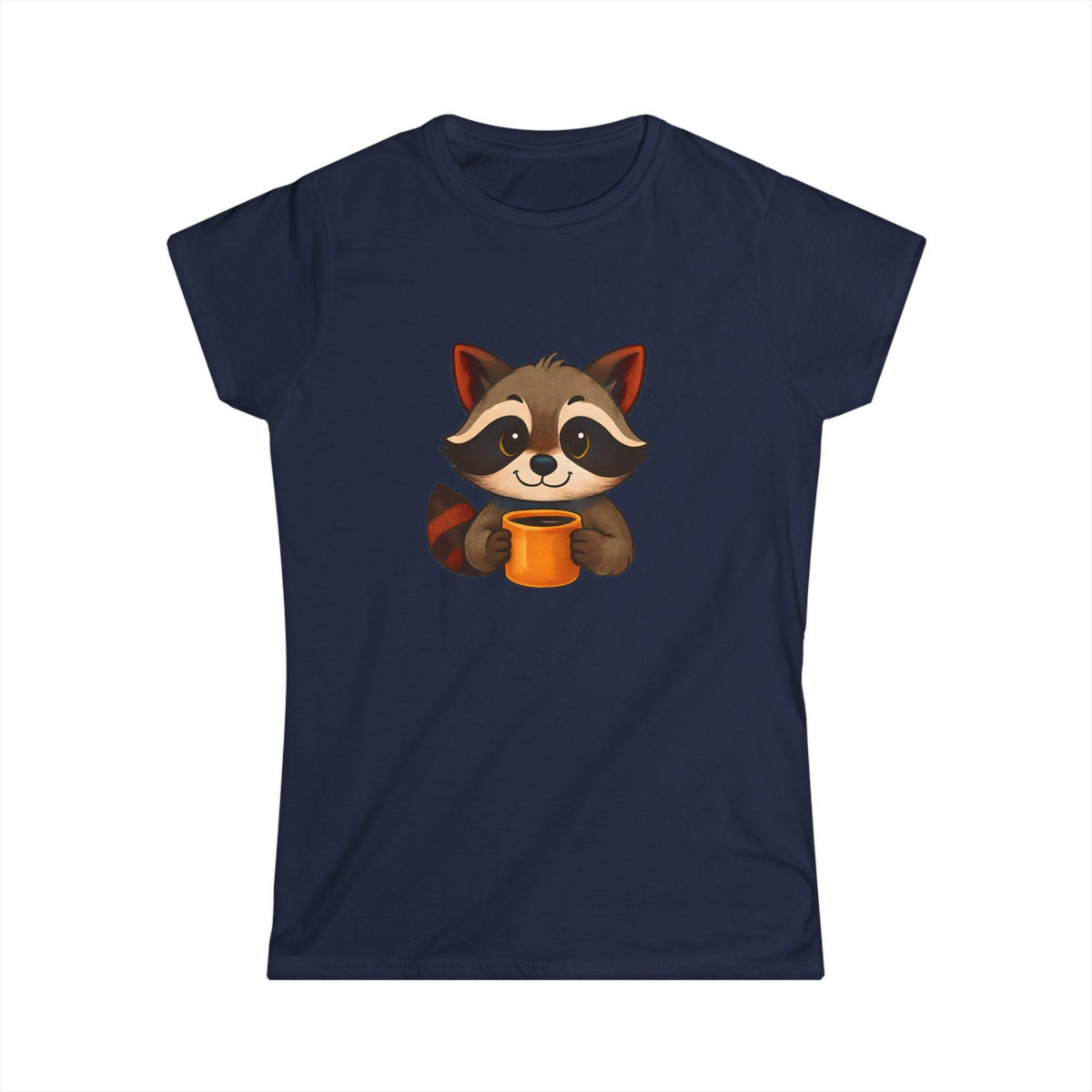 Cute Raccoon Women's Softstyle Tee - Perfect Gift for Animal Lovers, Casual Wear, Birthday Present, Nature Enthusiast, Coffee Lovers