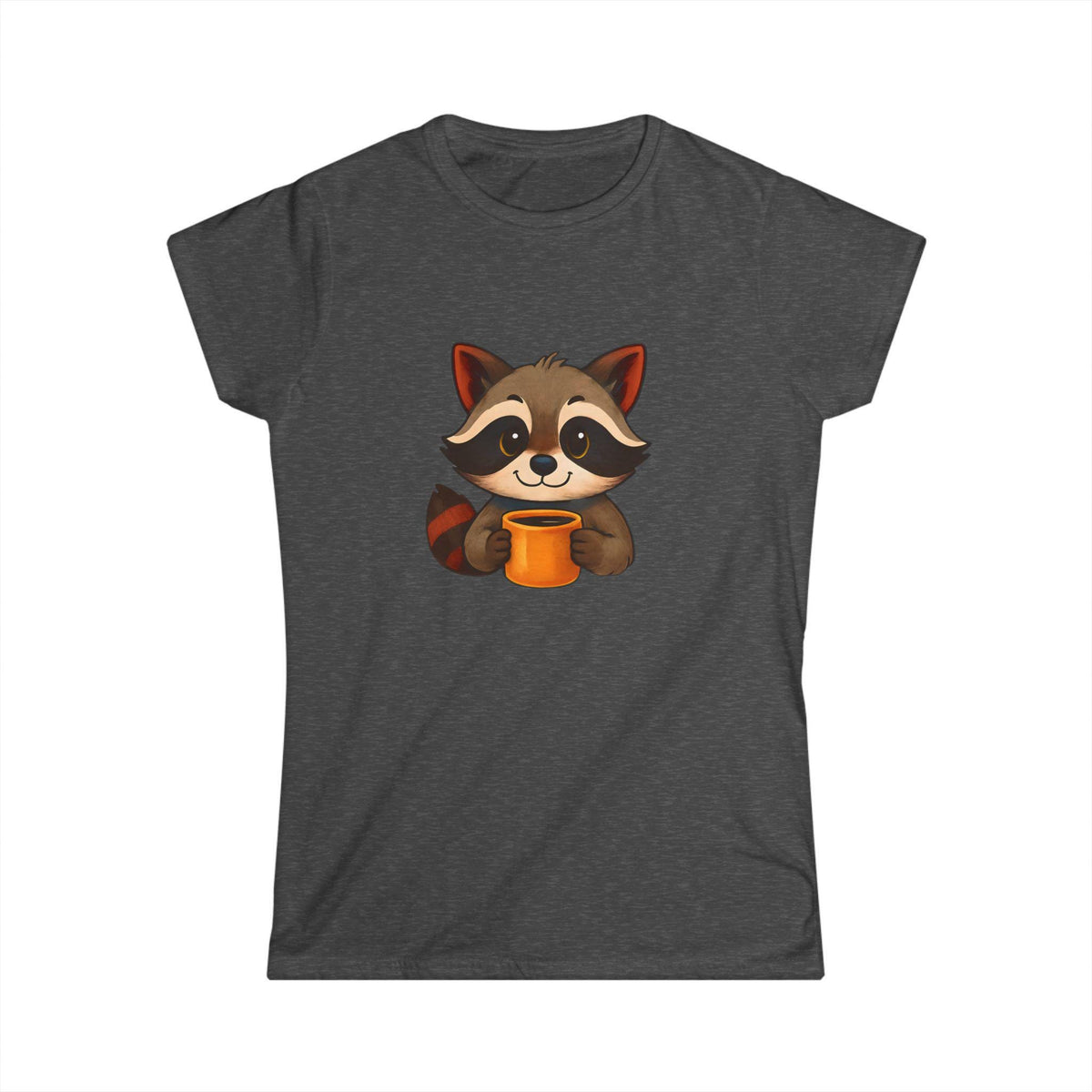 Cute Raccoon Women's Softstyle Tee - Perfect Gift for Animal Lovers, Casual Wear, Birthday Present, Nature Enthusiast, Coffee Lovers