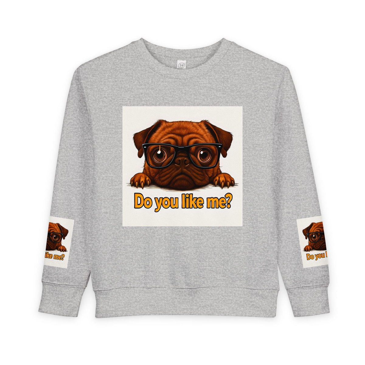 Toddler Sweatshirt with Adorable Pug with Glasses