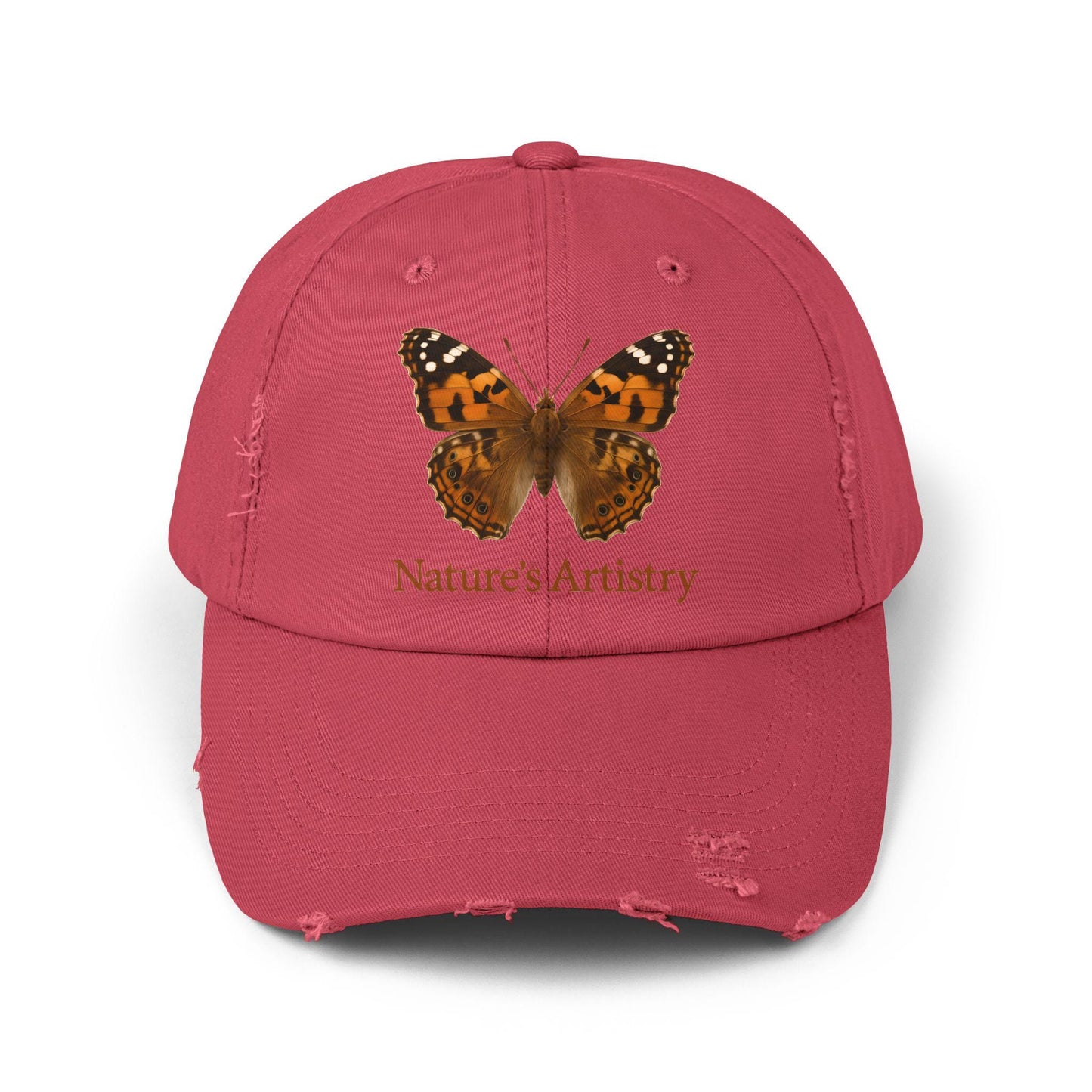 Nature-Inspired Distressed Cap, Nature's Artistry Hat, Butterfly Cap, Unisex Fashion Accessory, Outdoor Gear, Summer Gift