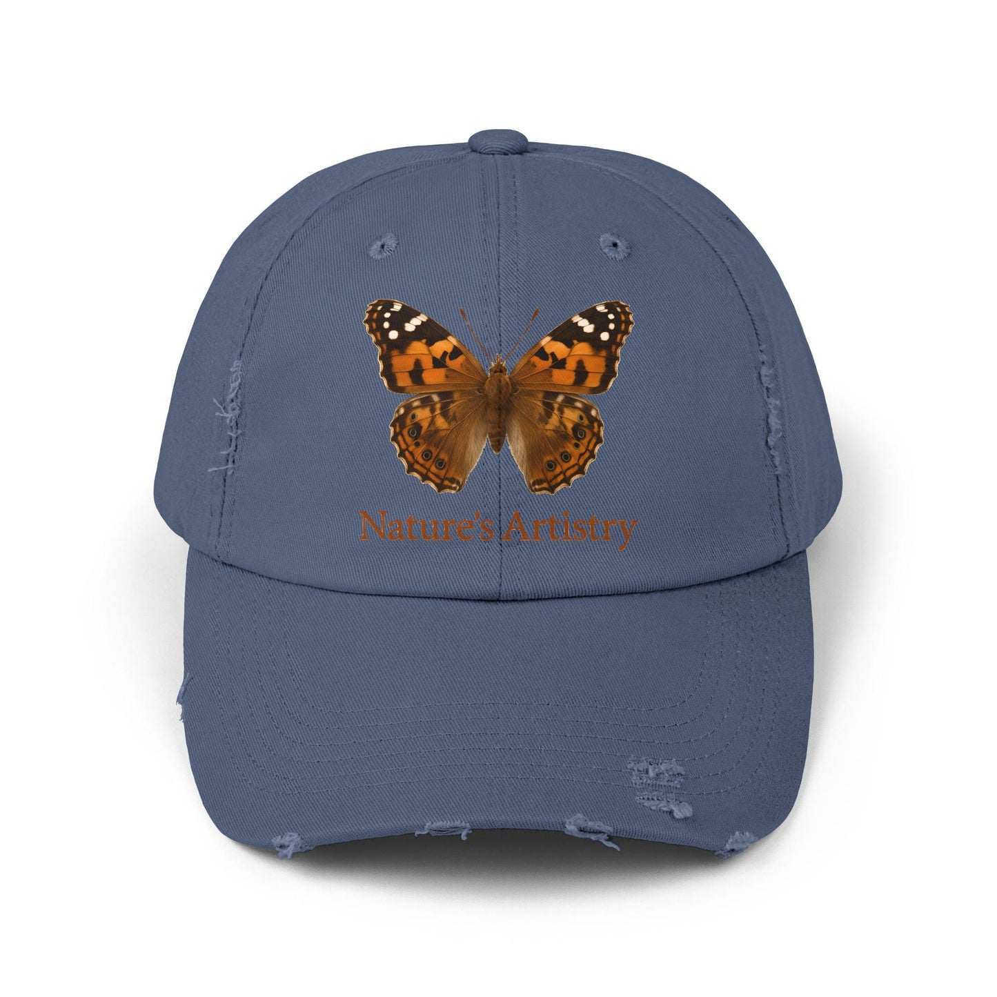 Nature-Inspired Distressed Cap, Nature's Artistry Hat, Butterfly Cap, Unisex Fashion Accessory, Outdoor Gear, Summer Gift