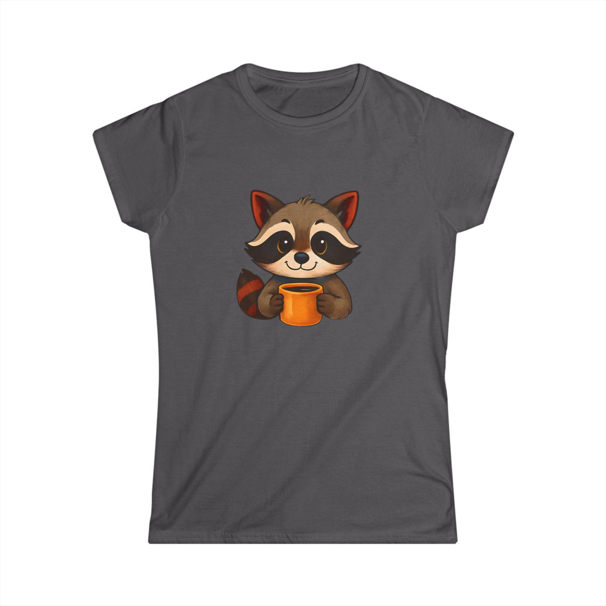 Cute Raccoon Women's Softstyle Tee - Perfect Gift for Animal Lovers, Casual Wear, Birthday Present, Nature Enthusiast, Coffee Lovers