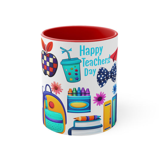 Happy Teacher's Day Colorful Accent Mugs | Gift for Educators | Fun Coffee Cups | Classroom Decor | Unique Teacher Appreciation