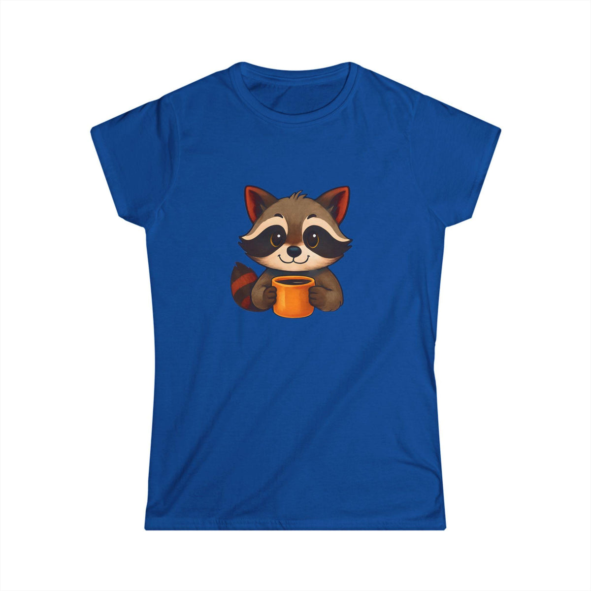 Cute Raccoon Women's Softstyle Tee - Perfect Gift for Animal Lovers, Casual Wear, Birthday Present, Nature Enthusiast, Coffee Lovers
