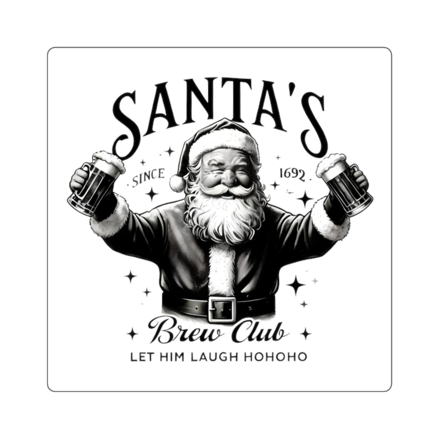 Santa's Brew Club Square Stickers | Fun Christmas Decor, Holiday Gifts, Beer Lover's Humor, Festive Stickers, Santa Claus Gifts