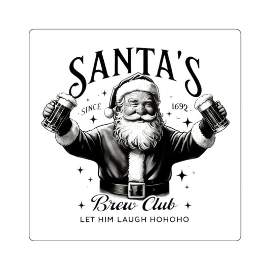 Santa's Brew Club Square Stickers | Fun Christmas Decor, Holiday Gifts, Beer Lover's Humor, Festive Stickers, Santa Claus Gifts