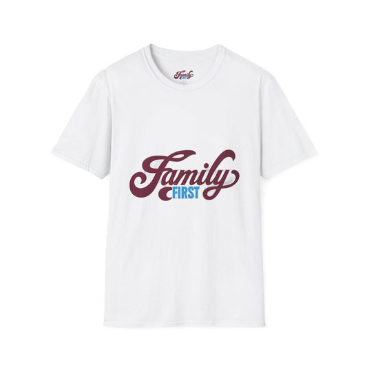 Family First Unisex Softstyle T-Shirt, Family Reunion Shirt, Gift for Parents, Comfortable Casual Wear, Ideal for Holidays, Family Events