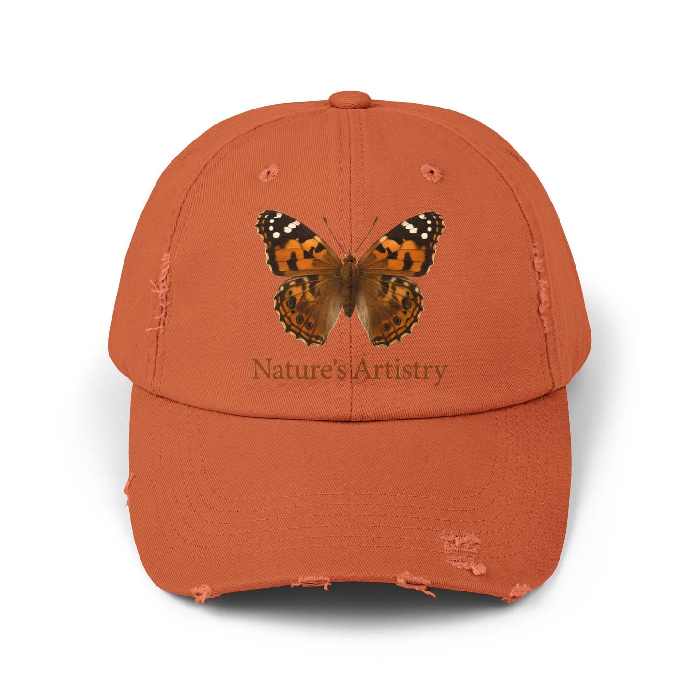 Nature-Inspired Distressed Cap, Nature's Artistry Hat, Butterfly Cap, Unisex Fashion Accessory, Outdoor Gear, Summer Gift
