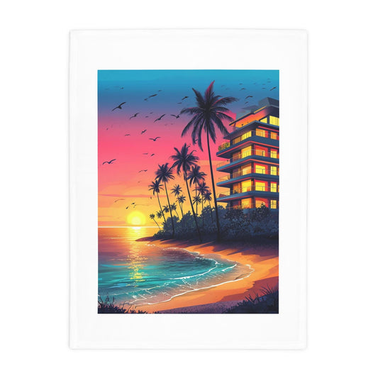 Tropical Sunset Plush Fleece Blanket | Cozy Home Decor, Beach Vibes, Gift Idea, Relaxation, Room Makeover