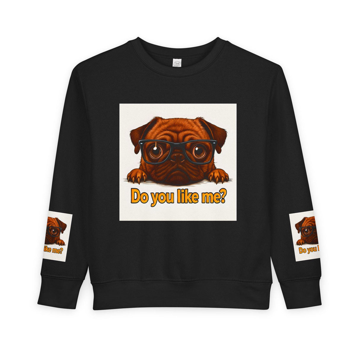 Toddler Sweatshirt with Adorable Pug with Glasses