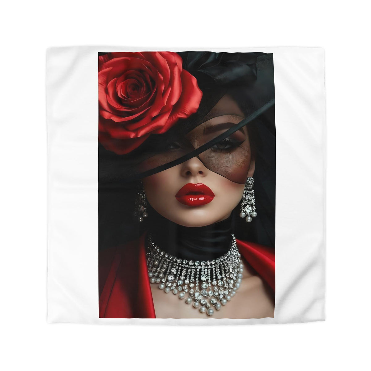 Elegant Woman In Glamorous Pose, Elegant Rose Duvet Cover, Glamorous Home Decor, Bedroom Makeover, Chic Bedding,