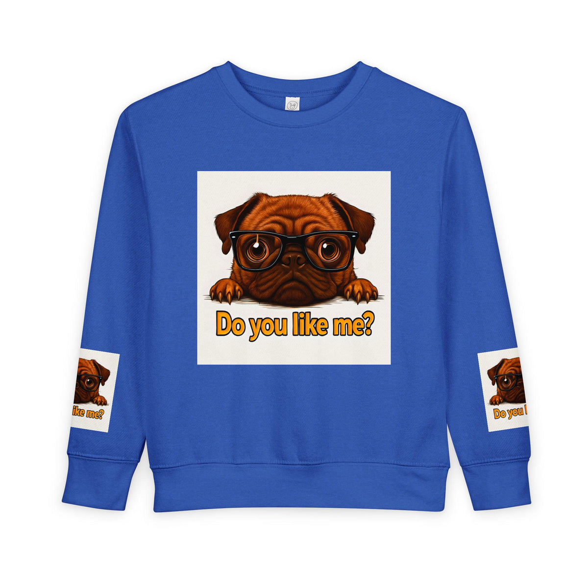 Toddler Sweatshirt with Adorable Pug with Glasses