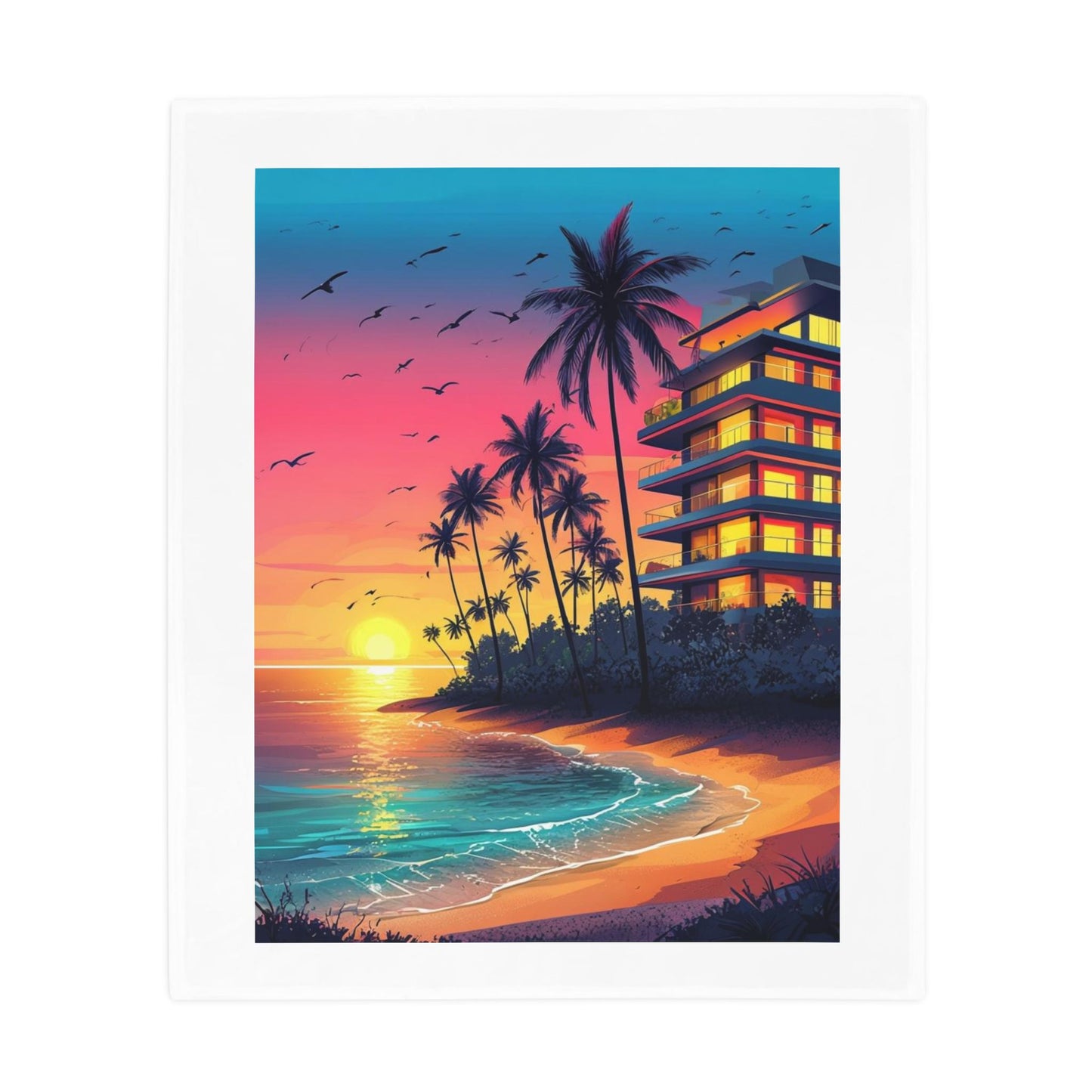 Tropical Sunset Plush Fleece Blanket | Cozy Home Decor, Beach Vibes, Gift Idea, Relaxation, Room Makeover