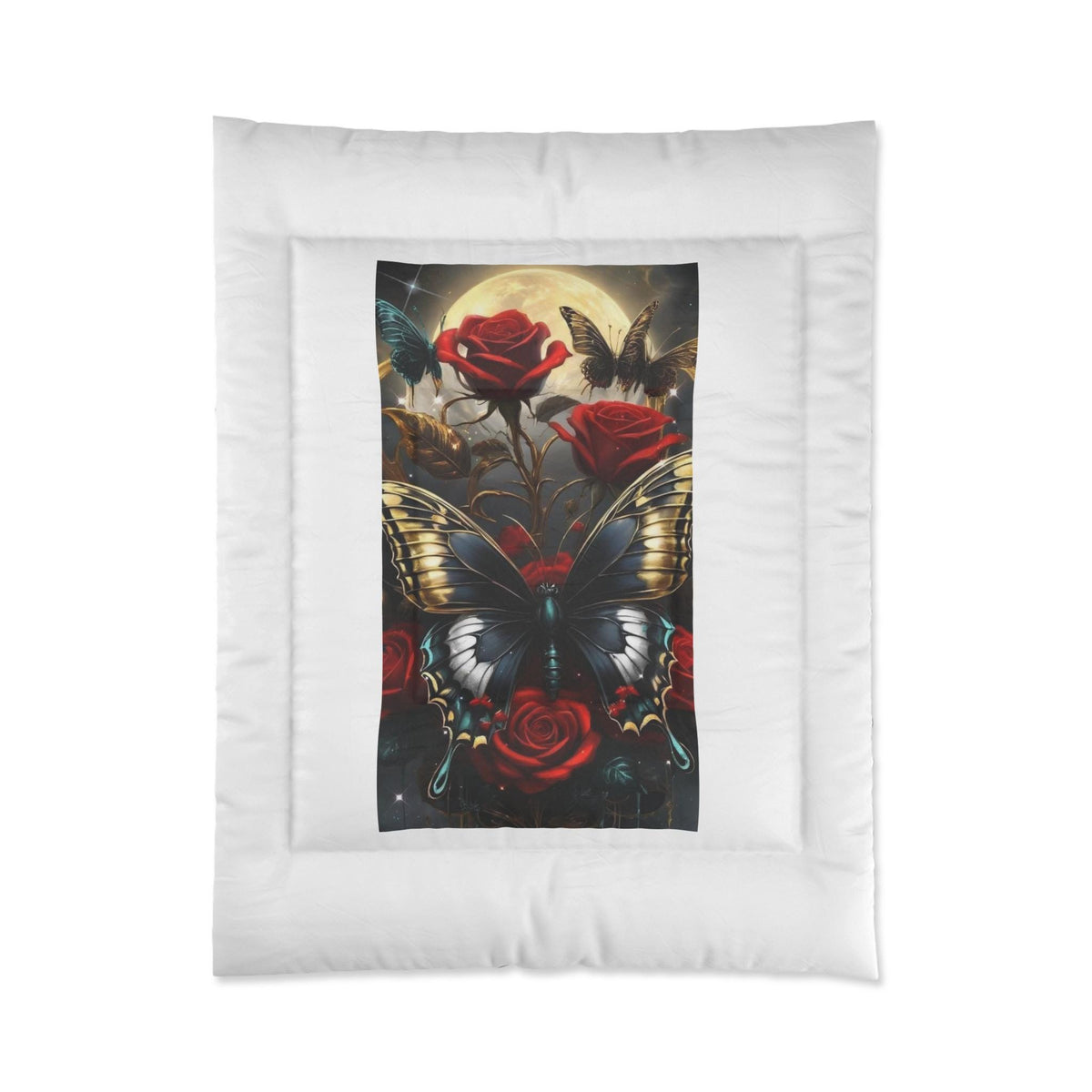 Enchanted Midnight Garden: Butterfly & Rose Comforter