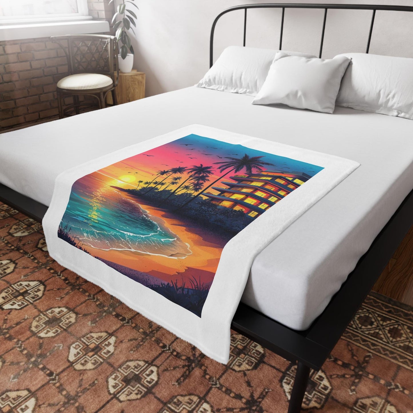 Tropical Sunset Plush Fleece Blanket | Cozy Home Decor, Beach Vibes, Gift Idea, Relaxation, Room Makeover
