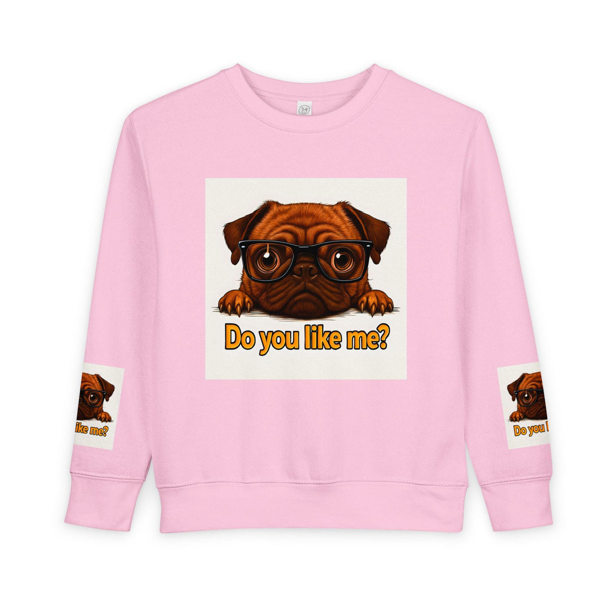 Toddler Sweatshirt with Adorable Pug with Glasses