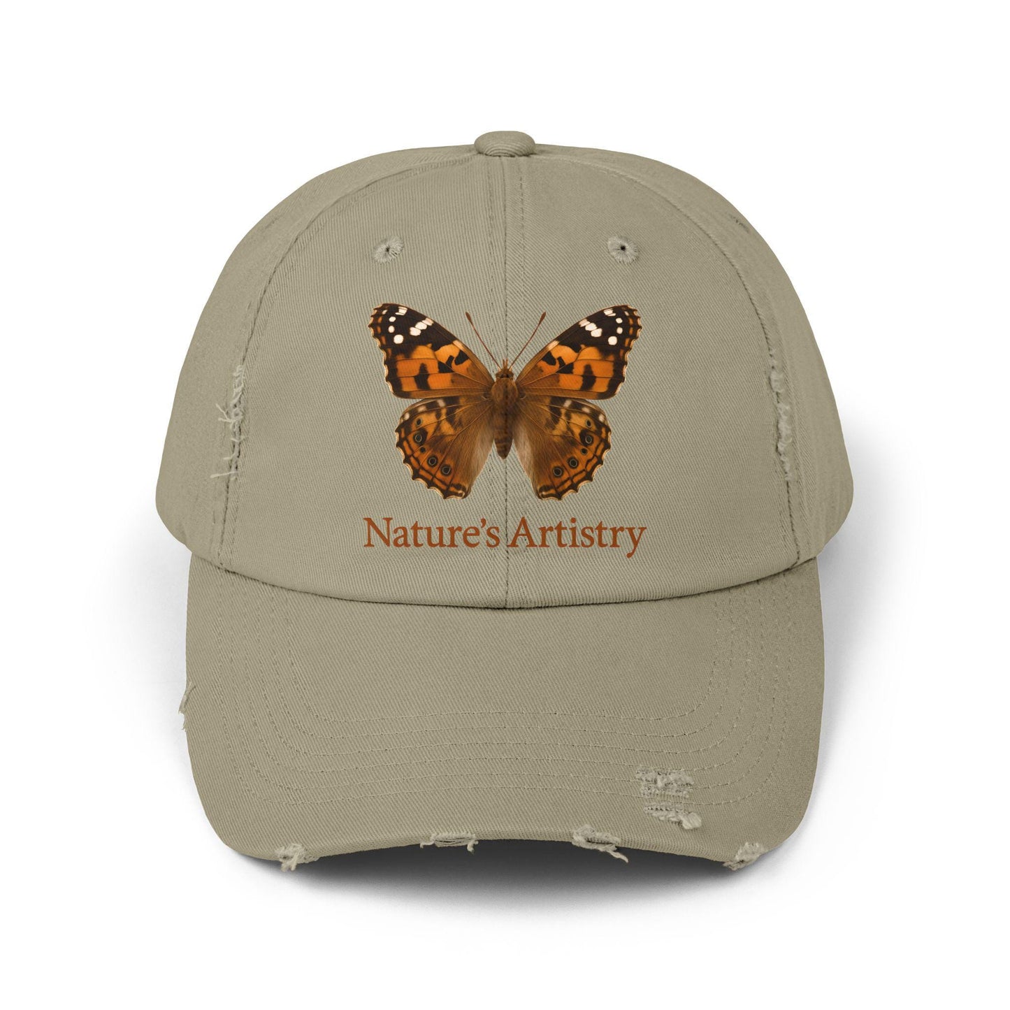 Nature-Inspired Distressed Cap, Nature's Artistry Hat, Butterfly Cap, Unisex Fashion Accessory, Outdoor Gear, Summer Gift