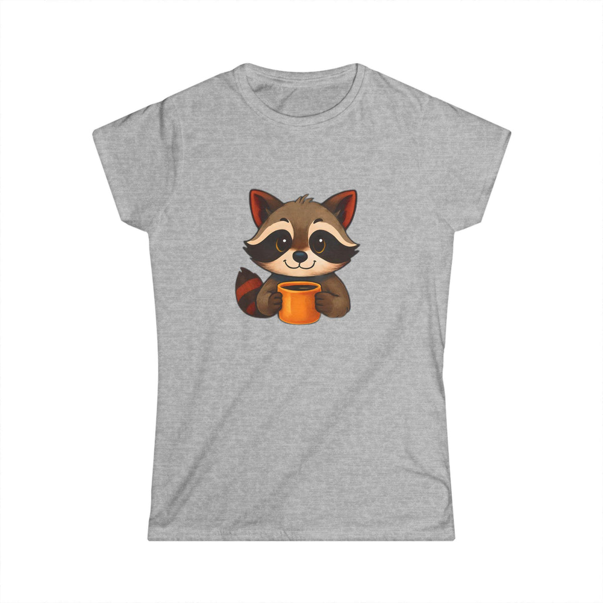 Cute Raccoon Women's Softstyle Tee - Perfect Gift for Animal Lovers, Casual Wear, Birthday Present, Nature Enthusiast, Coffee Lovers