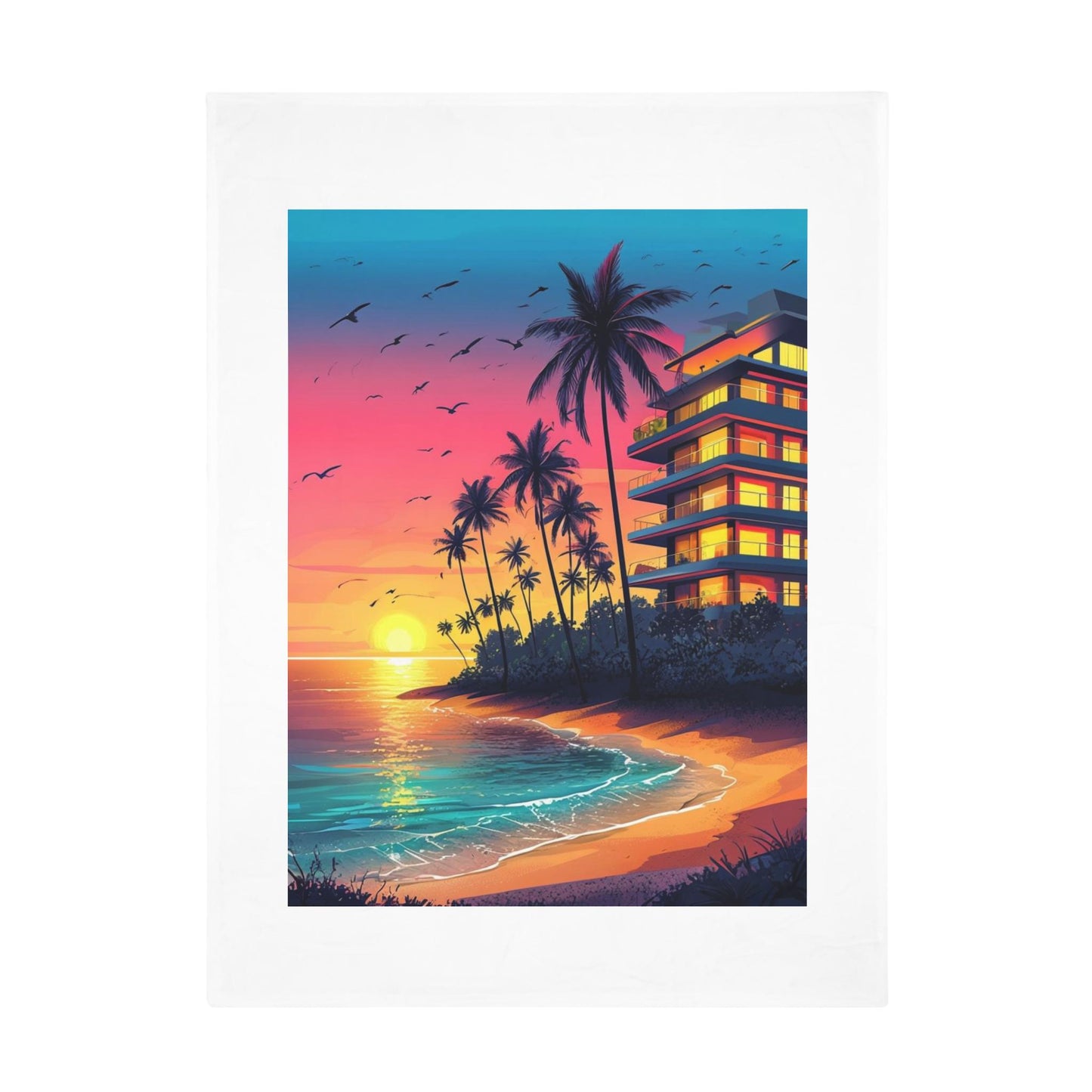 Tropical Sunset Plush Fleece Blanket | Cozy Home Decor, Beach Vibes, Gift Idea, Relaxation, Room Makeover