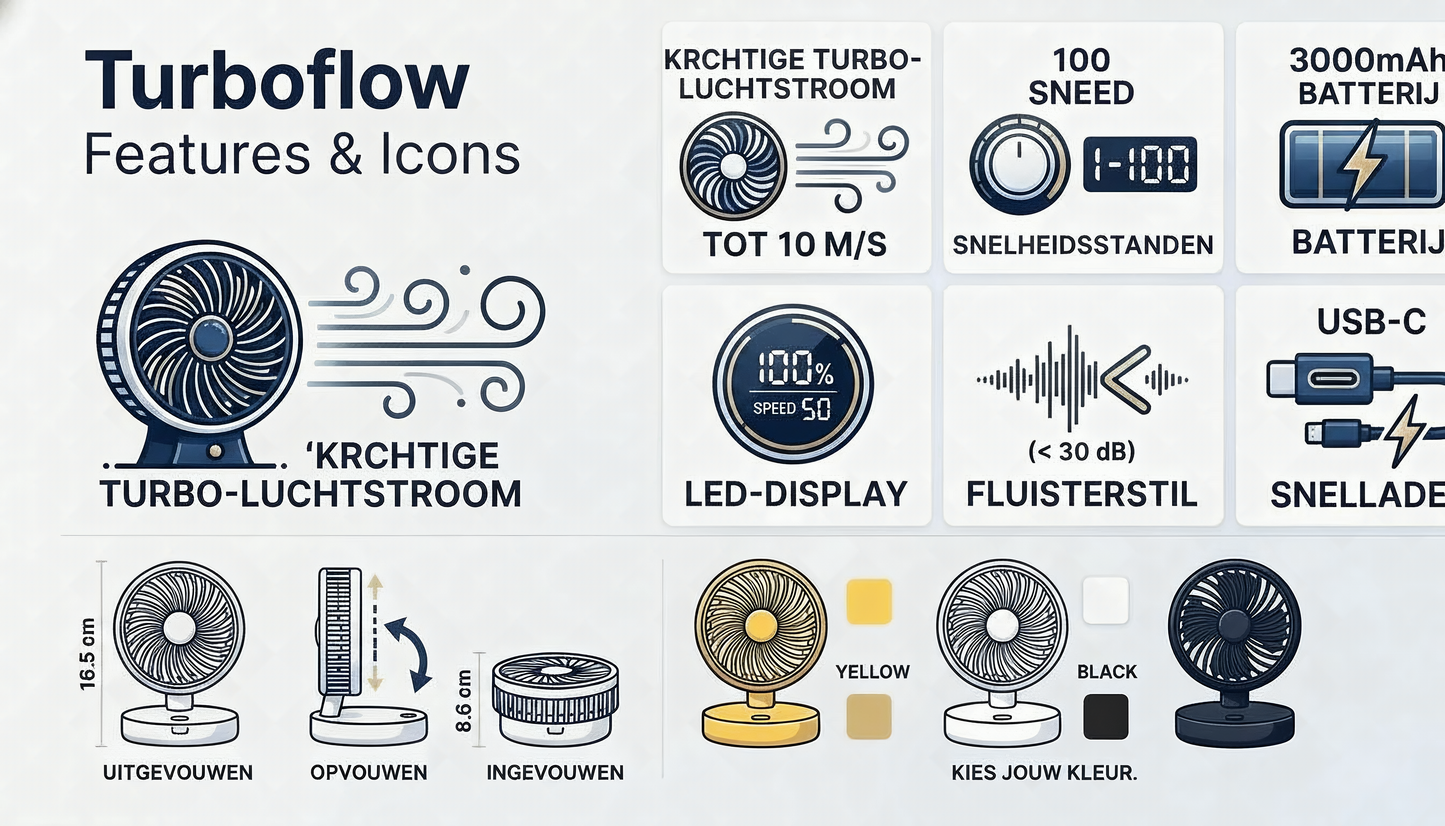 Zirnado™ TurboFlow™ – Oplaadbare Handventilator met Mistfunctie | 3 Snelheden | USB-C