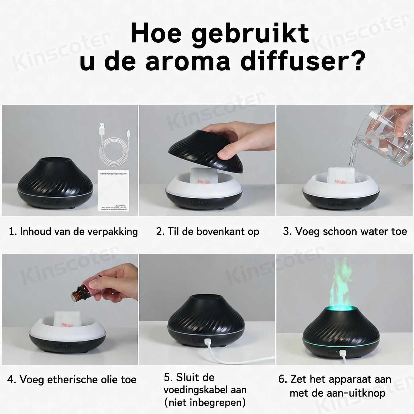 Kinscoter Flame Aroma Diffuser 130 ml | Vlameffect & Sfeerverlichting