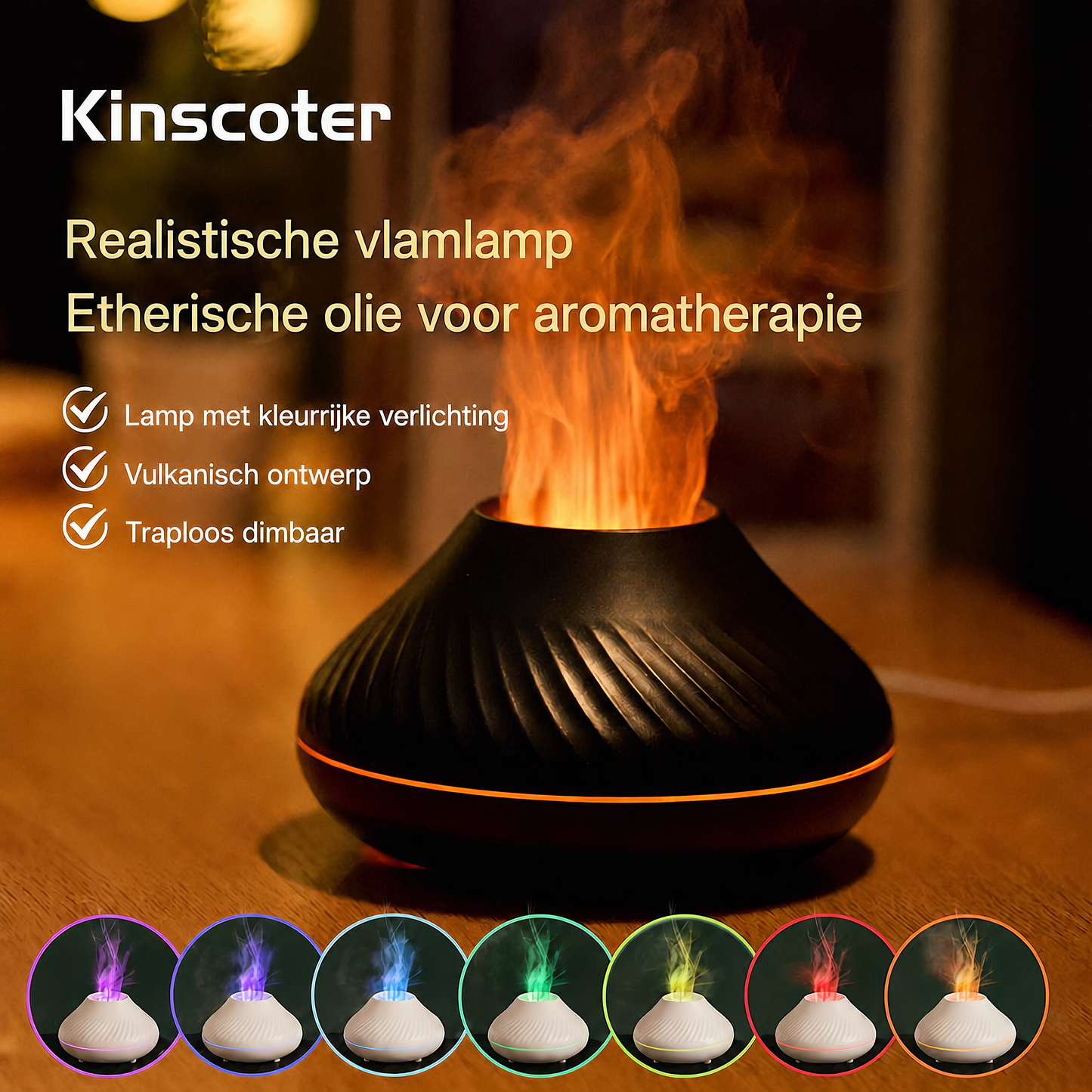 Kinscoter Flame Aroma Diffuser 130 ml | Vlameffect & Sfeerverlichting