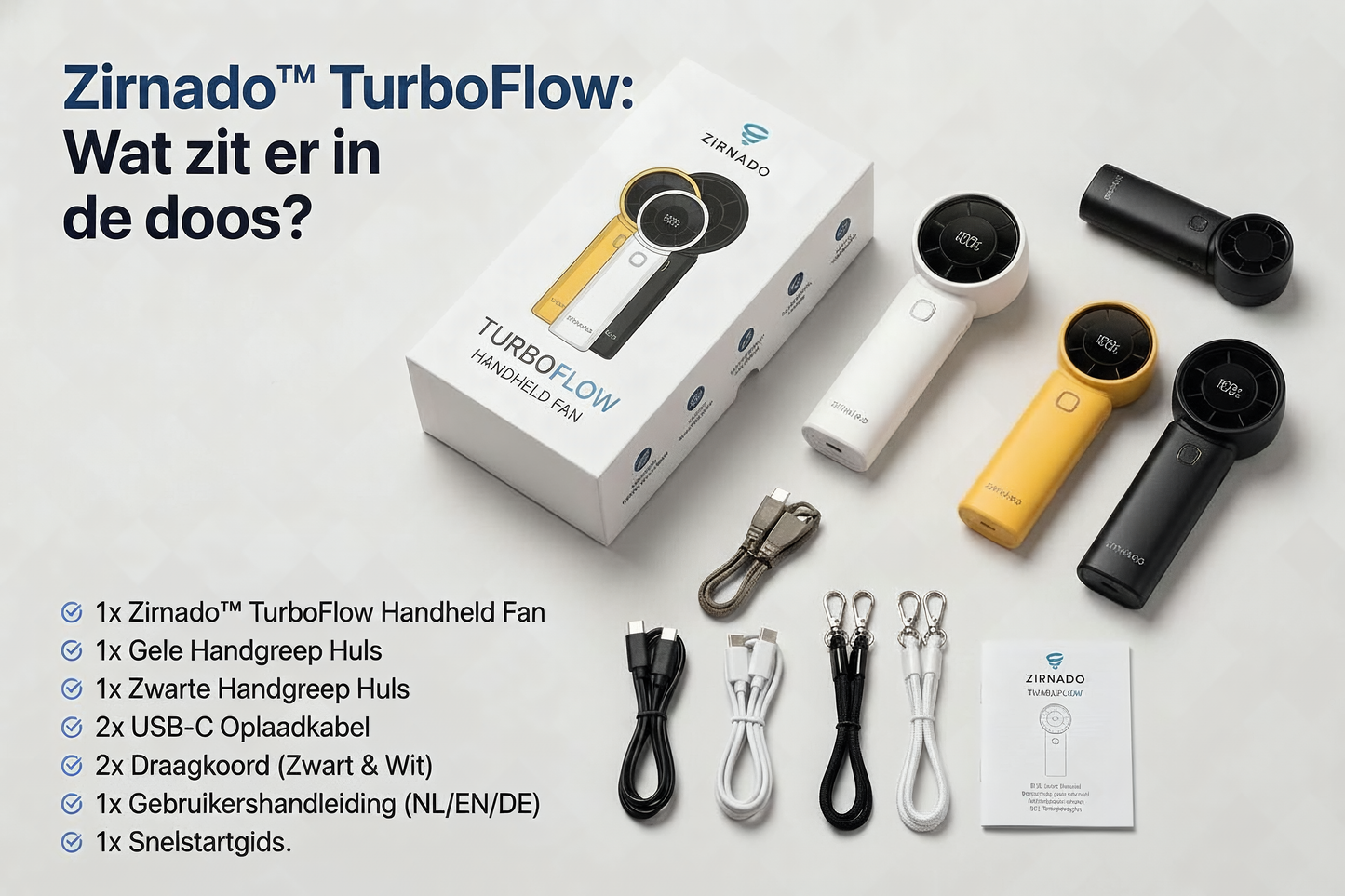 Zirnado™ TurboFlow™ – Oplaadbare Handventilator met Mistfunctie | 3 Snelheden | USB-C