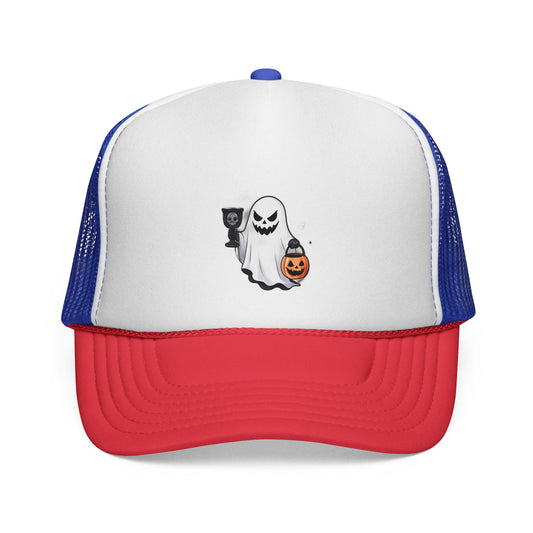Spooky Ghost Trucker Cap - Halloween Hat, Kid's Costume Accessory, Festival Wear, Fun Party Gear, Trick or Treat