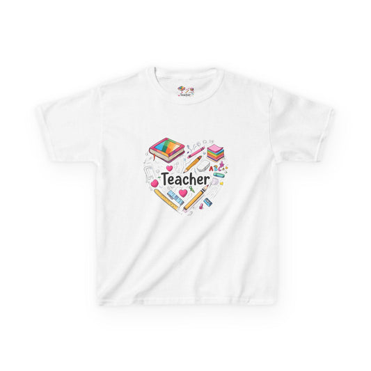 Teacher's Heart Kids Tee, Gift for Teachers, Back to School Shirt, Educational Apparel, Kids Cotton T-Shirt
