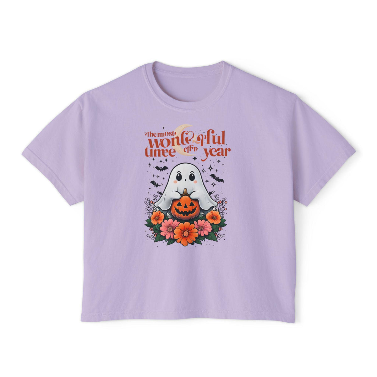 Halloween Ghost Floral Women's Boxy Tee, Spooky Season Shirt, Cute Fall Apparel, Halloween Gift, Ghost Lover Tee