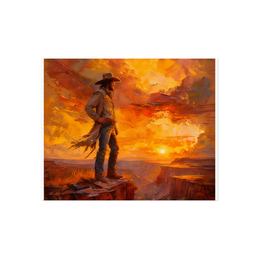 Western Sunset Fine Art Posters, Cowboy Art Print, Vintage Wall Decor, Rustic Home Decoration, Gift for Nature Lovers