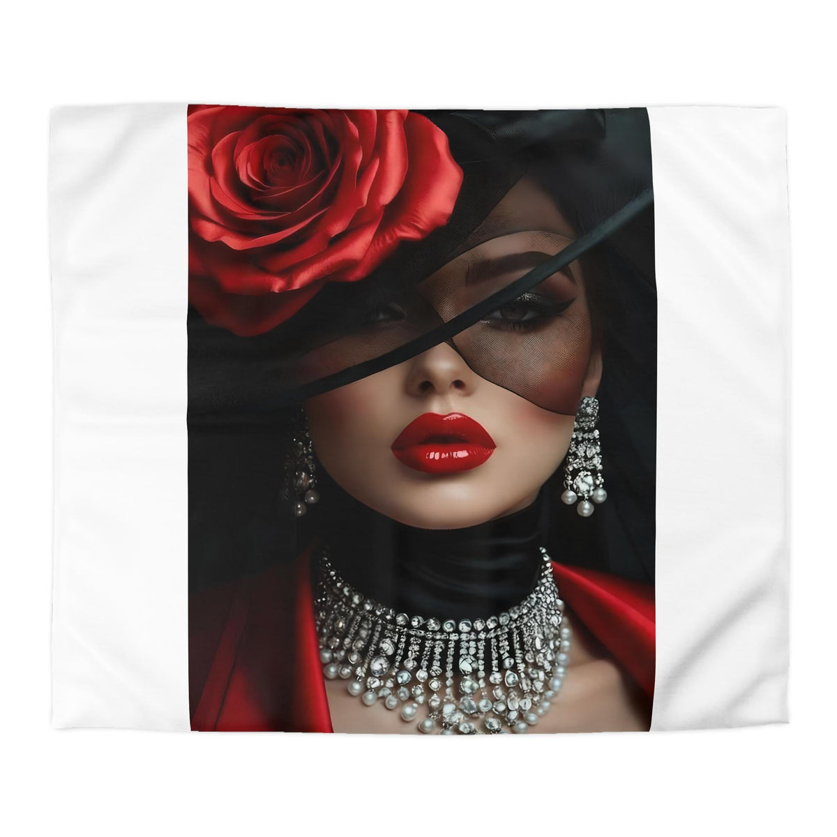 Elegant Woman In Glamorous Pose, Elegant Rose Duvet Cover, Glamorous Home Decor, Bedroom Makeover, Chic Bedding,