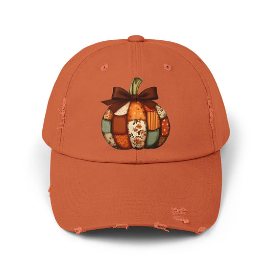 Autumn Pumpkin Distressed Cap, Fall Fashion Hat, Thanksgiving Gift, Casual Outdoor Cap, Cute Pumpkin Patch Accessory