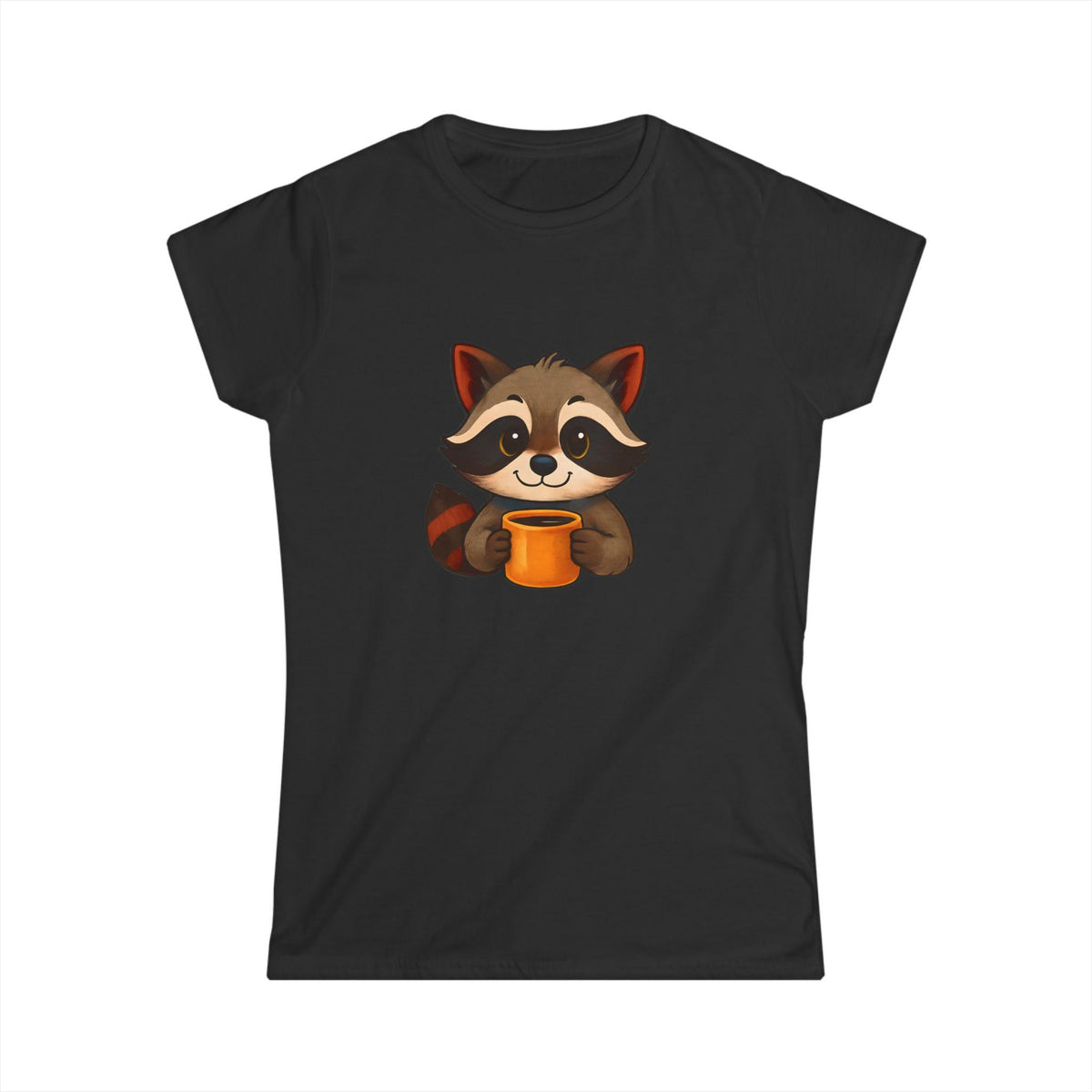 Cute Raccoon Women's Softstyle Tee - Perfect Gift for Animal Lovers, Casual Wear, Birthday Present, Nature Enthusiast, Coffee Lovers