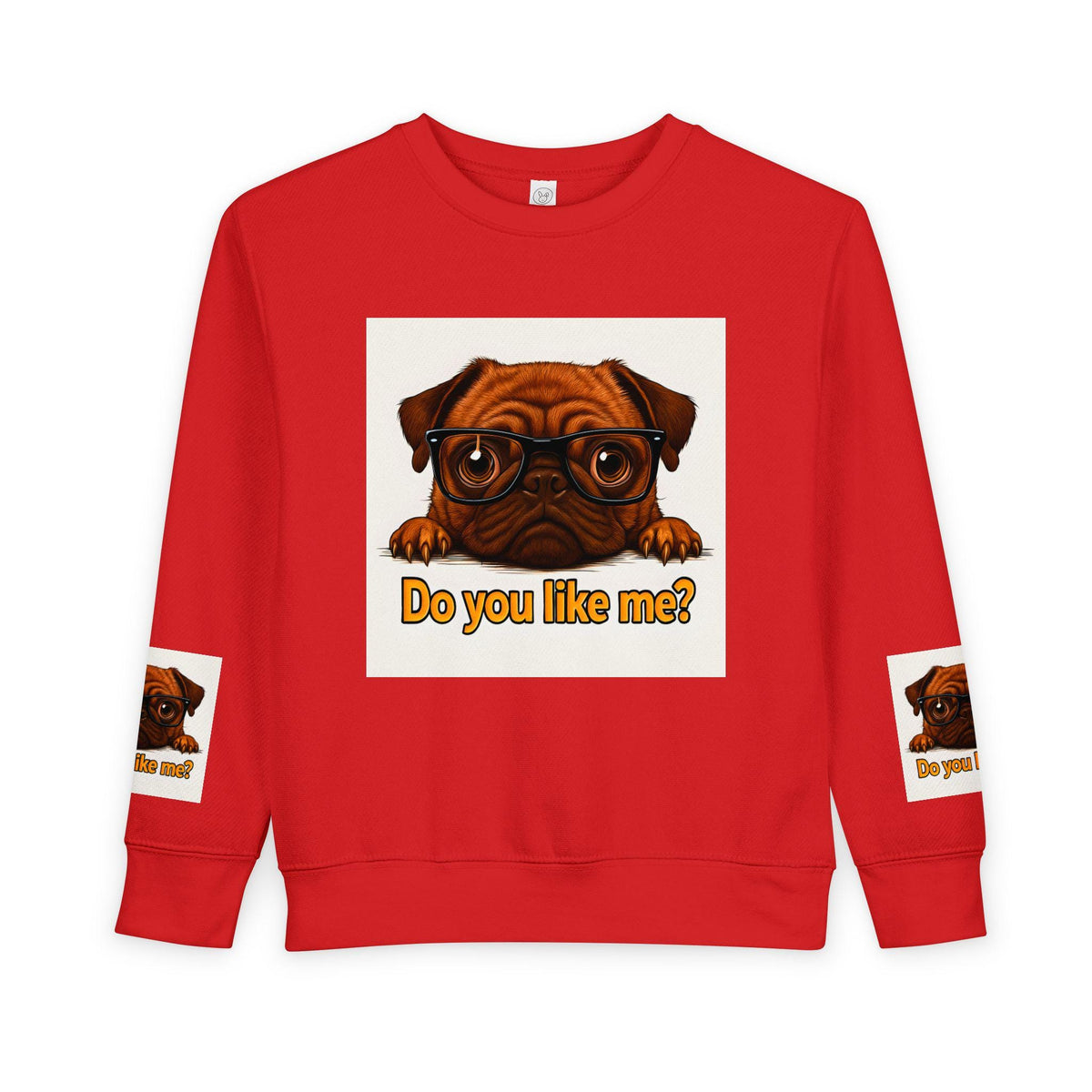 Toddler Sweatshirt with Adorable Pug with Glasses