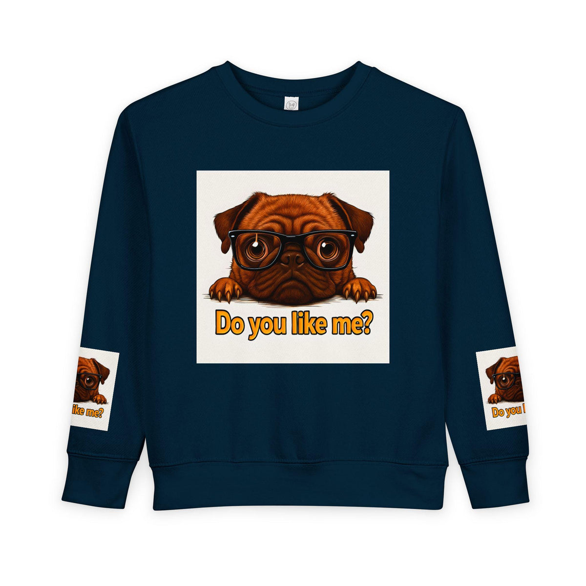 Toddler Sweatshirt with Adorable Pug with Glasses