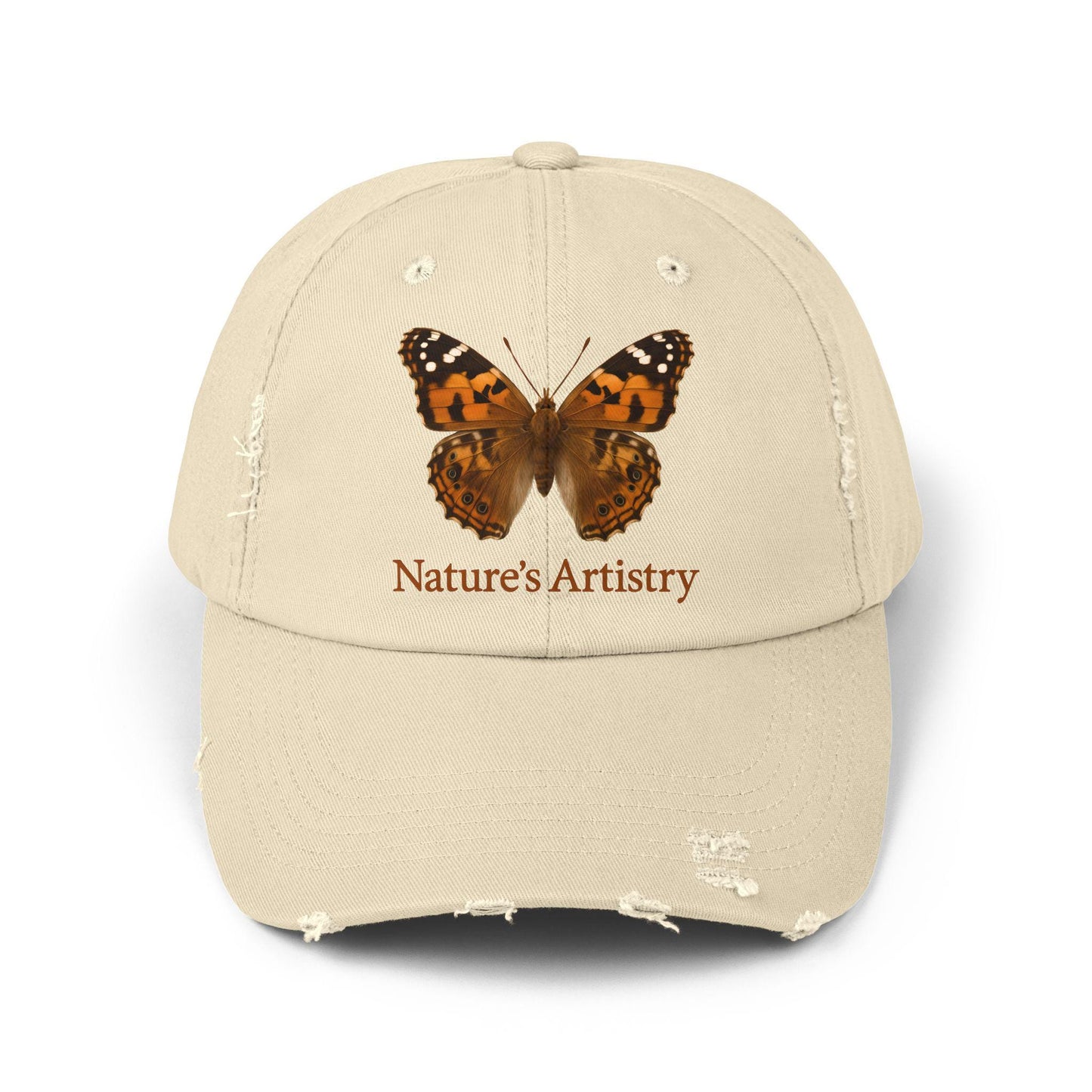 Nature-Inspired Distressed Cap, Nature's Artistry Hat, Butterfly Cap, Unisex Fashion Accessory, Outdoor Gear, Summer Gift