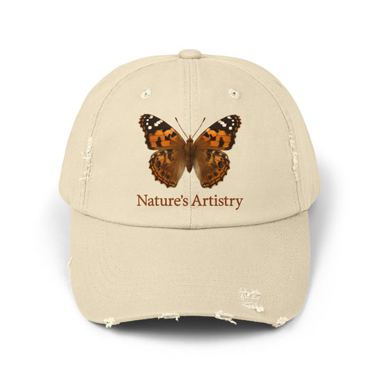 Nature-Inspired Distressed Cap, Nature's Artistry Hat, Butterfly Cap, Unisex Fashion Accessory, Outdoor Gear, Summer Gift