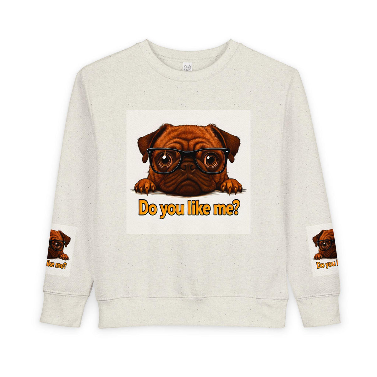 Toddler Sweatshirt with Adorable Pug with Glasses
