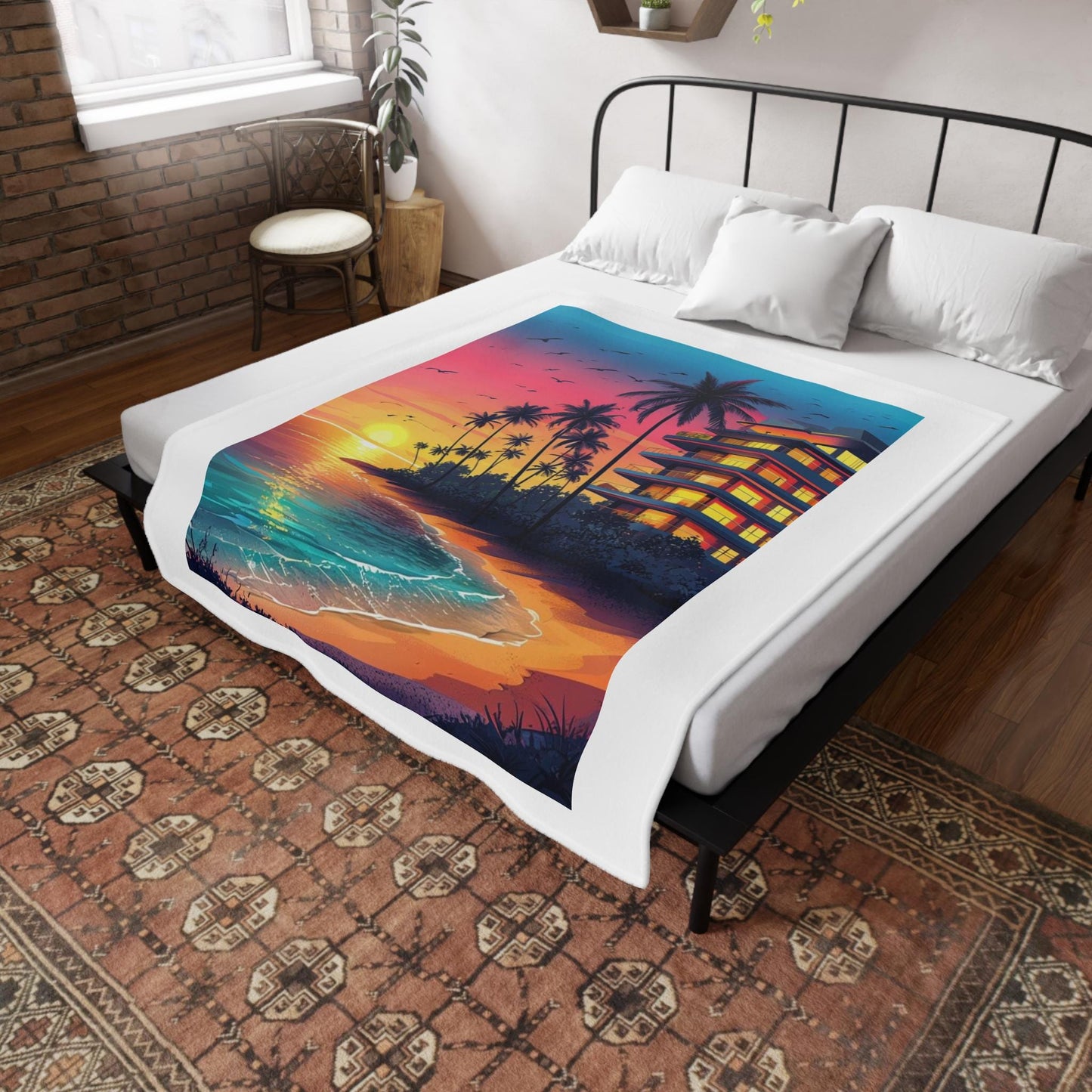 Tropical Sunset Plush Fleece Blanket | Cozy Home Decor, Beach Vibes, Gift Idea, Relaxation, Room Makeover